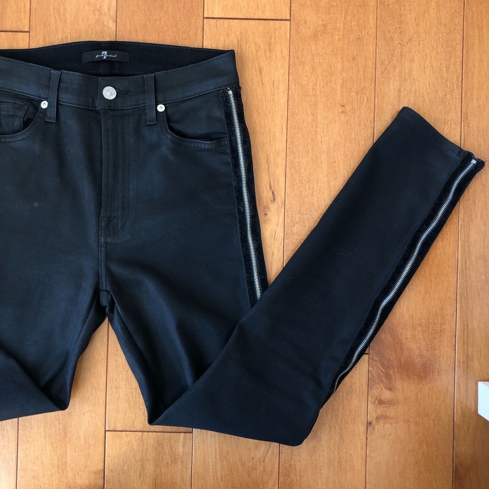 7 For All Mankind Zipper Black Coated Denim